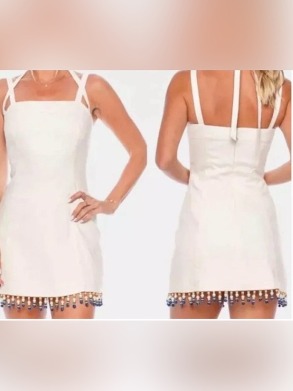 House of Harlow 1960 NWT Small White Linen Square Neck Tank Dress SMALL
